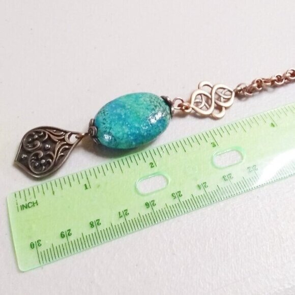 Chrysacolla! Ornate + Heavy Copper Statement Y Necklace - Perfect Fall Necklace! - Picture 6 of 8